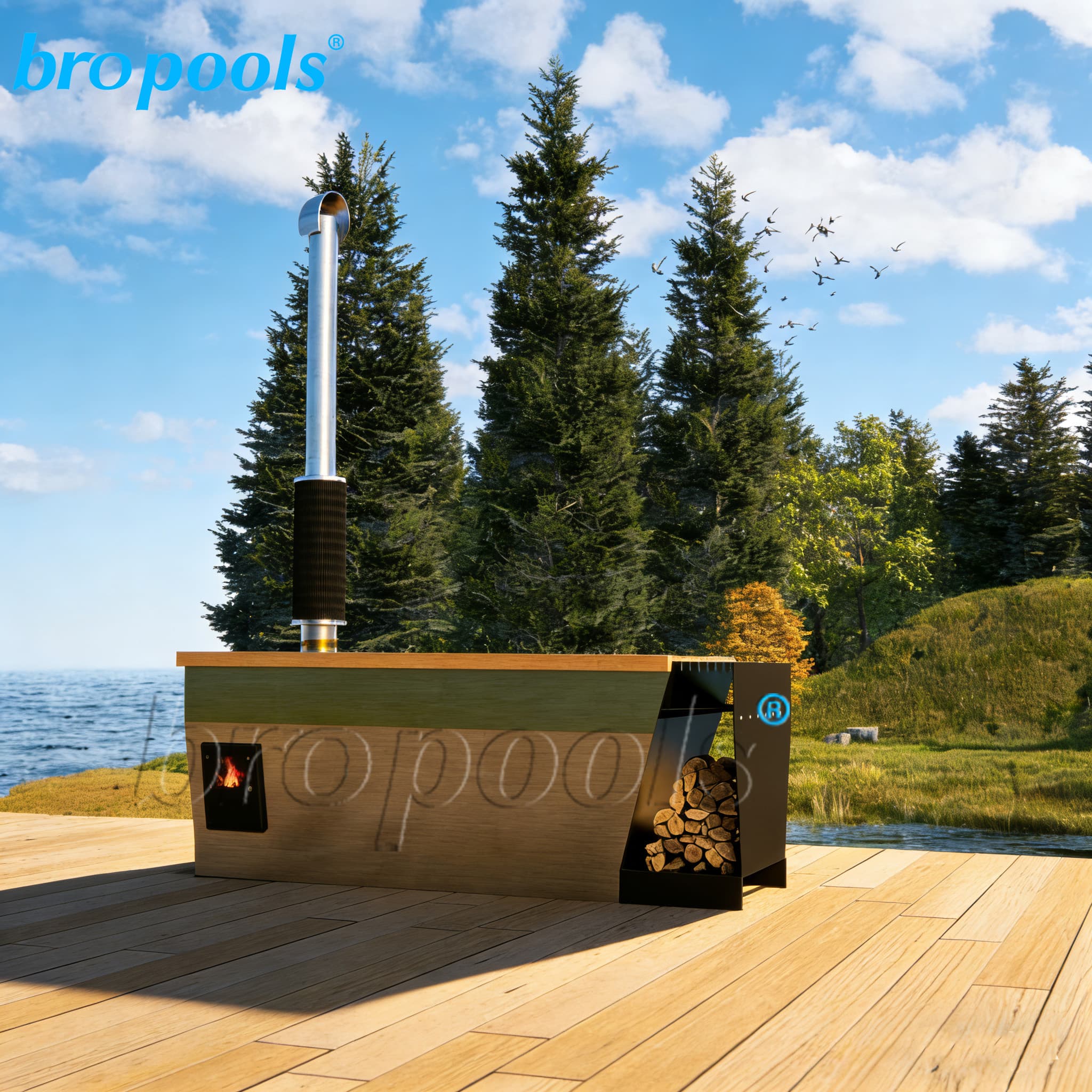 Bain Nordique à Bois Extérieur 2 Places - Acier Inoxydable et Pruche