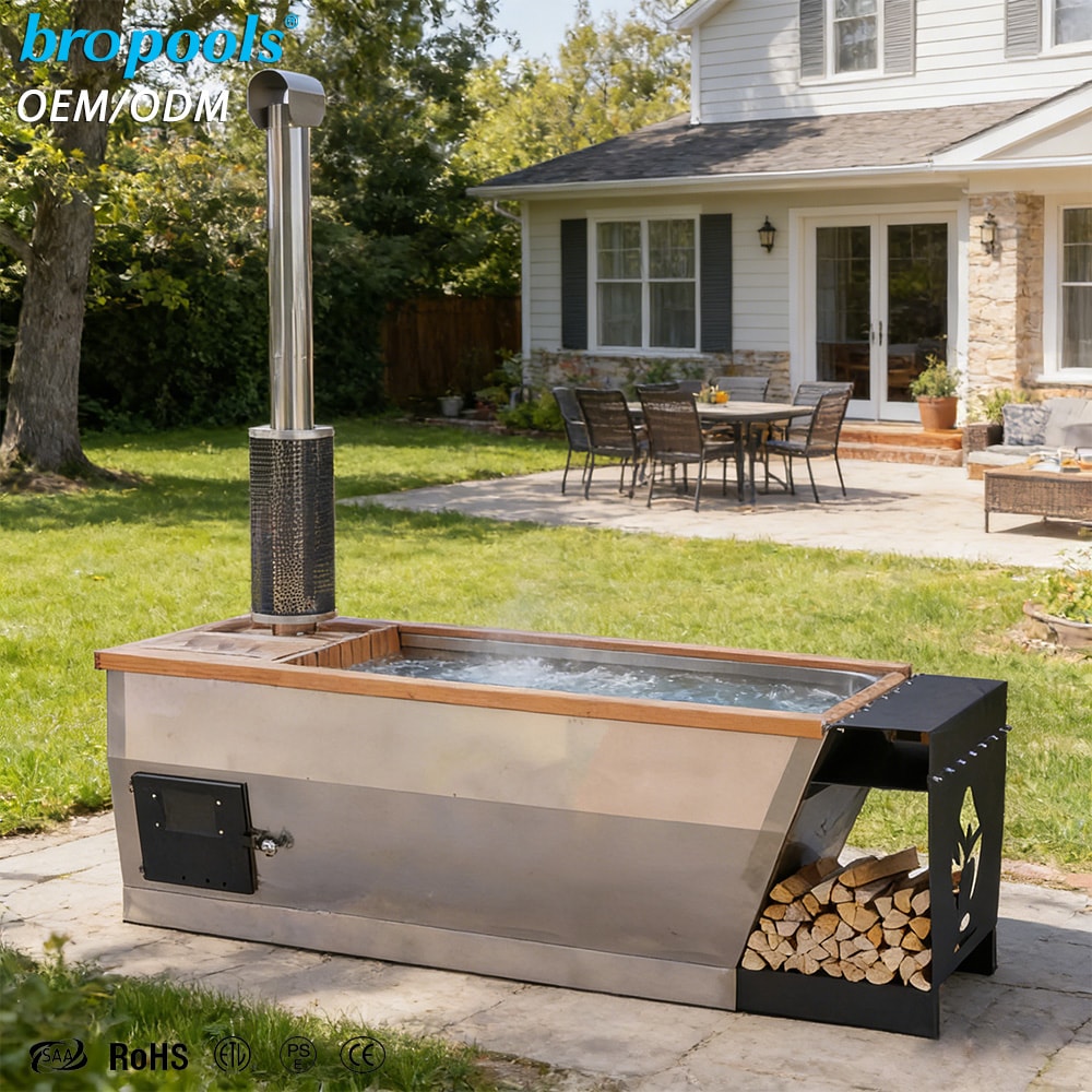 Bain Nordique à Bois Extérieur 2 Places - Acier Inoxydable et Pruche