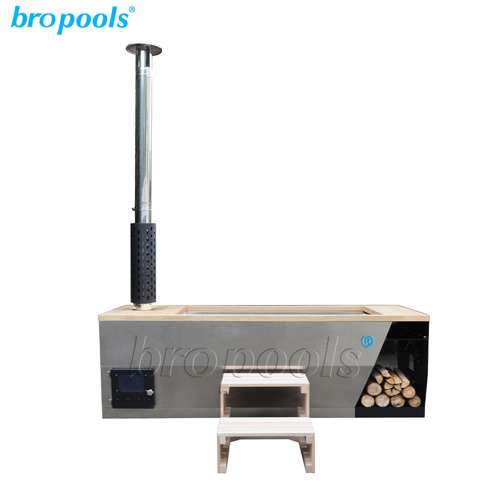 Bain Nordique à Bois Extérieur 2 Places - Acier Inoxydable et Pruche