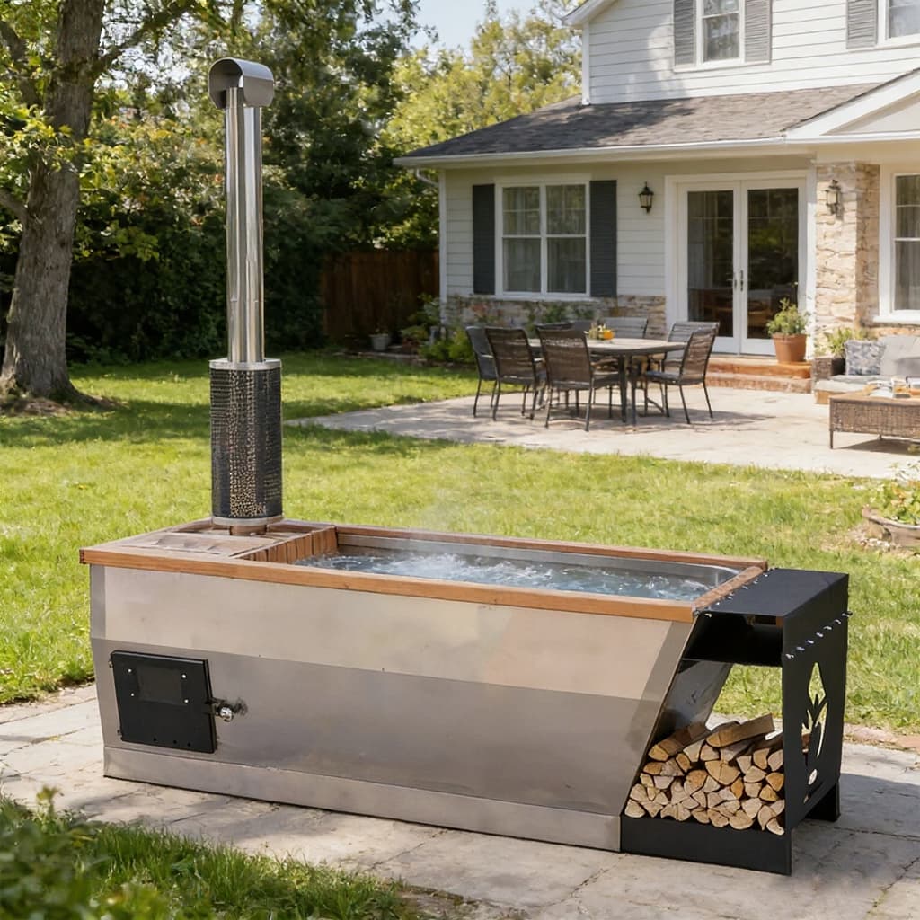 Bain Nordique à Bois Extérieur 2 Places - Acier Inoxydable et Pruche